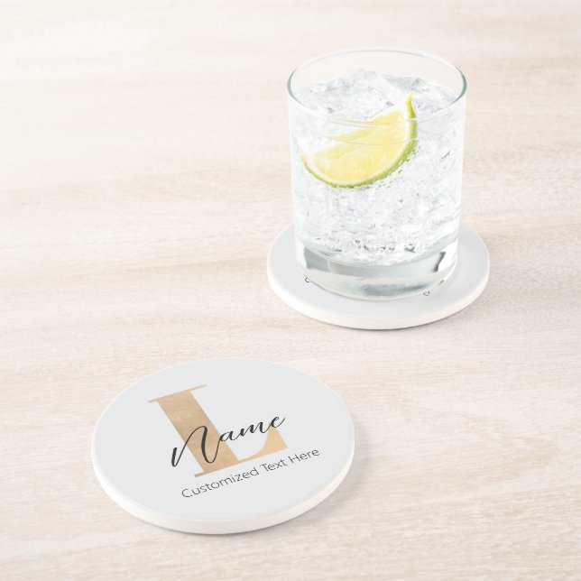 Modern Monogrammed Initial L & Name Personalized Coaster (Side)