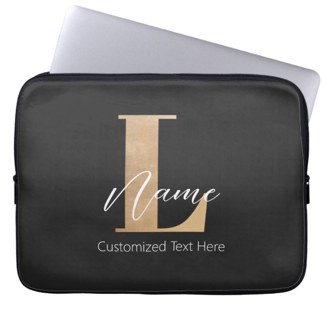 Modern Monogrammed Initial L & Name Personalized Laptop Sleeve (Front)