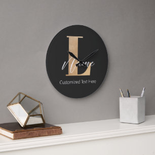 Modern Monogrammed Initial L & Name Personalized Large Clock