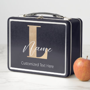 Modern Monogrammed Initial L & Name Personalized Metal Lunch Box