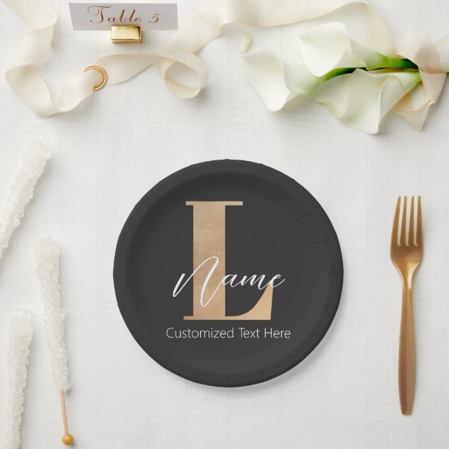 Modern Monogrammed Initial L & Name Personalized Paper Plate (Wedding)