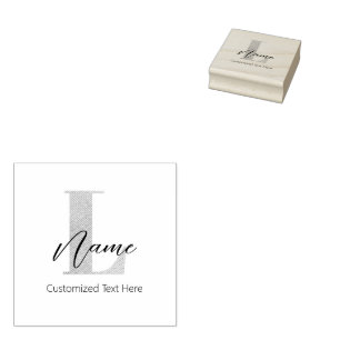 Modern Monogrammed Initial L & Name Personalized Rubber Stamp