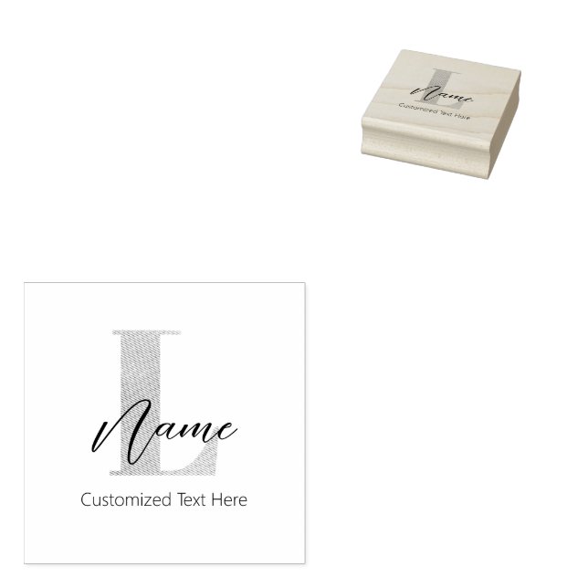 Modern Monogrammed Initial L & Name Personalized Rubber Stamp (Stamped)