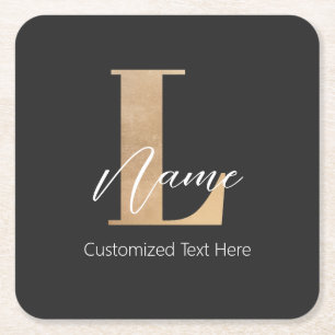Modern Monogrammed Initial L & Name Personalized Square Paper Coaster
