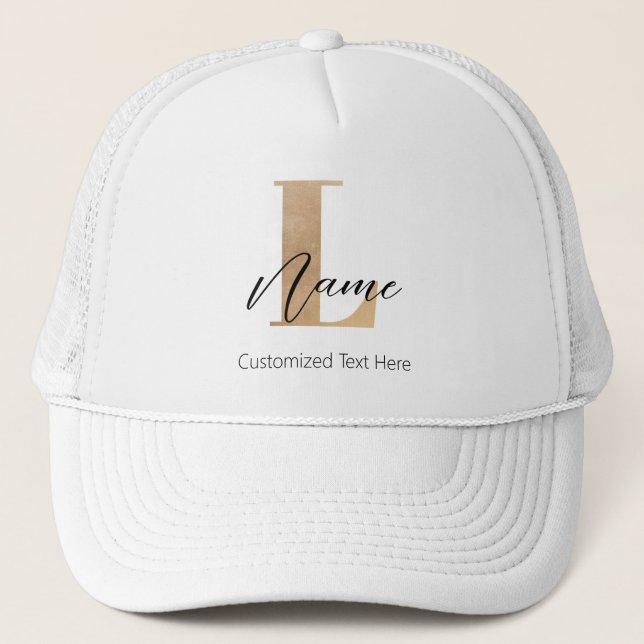 Modern Monogrammed Initial L & Name Personalized Trucker Hat (Front)