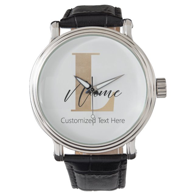 Modern Monogrammed Initial L & Name Personalized Watch (Front)