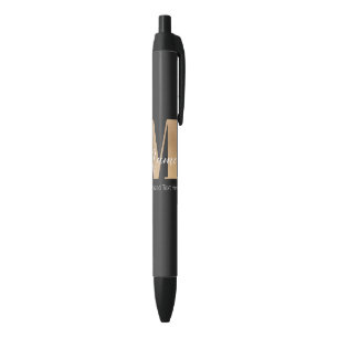 Modern Monogrammed Initial M & Name Personalized Black Ink Pen