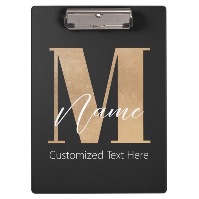 Modern Monogrammed Initial M & Name Personalized Clipboard (Front)