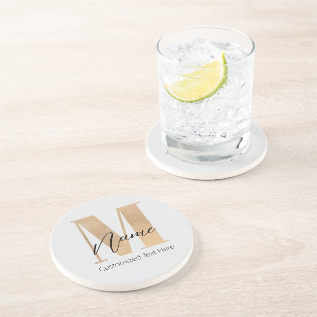 Modern Monogrammed Initial M & Name Personalized Coaster (Side)