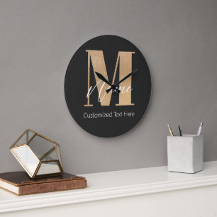 Modern Monogrammed Initial M & Name Personalized Large Clock