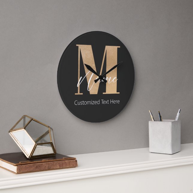 Modern Monogrammed Initial M & Name Personalized Large Clock (Office)