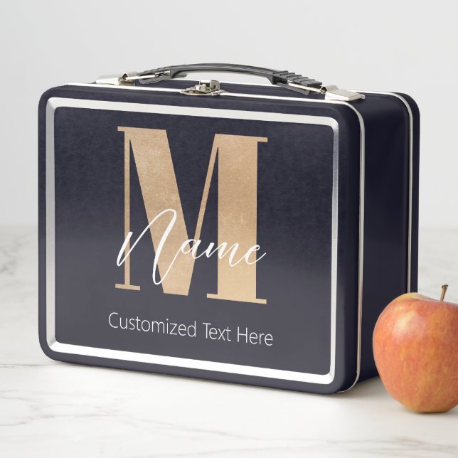 Modern Monogrammed Initial M & Name Personalized Metal Lunch Box (In Situ)