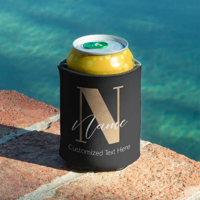 Modern Monogrammed Initial N & Name Personalized Can Cooler (In Situ Pool)