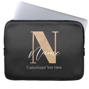 Modern Monogrammed Initial N & Name Personalized Laptop Sleeve