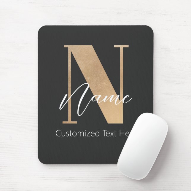 Modern Monogrammed Initial N & Name Personalized Mouse Pad (With Mouse)