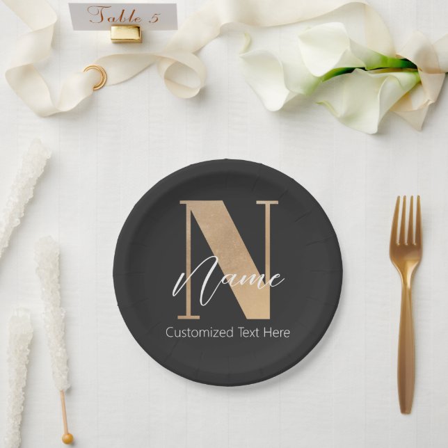 Modern Monogrammed Initial N & Name Personalized Paper Plate (Wedding)