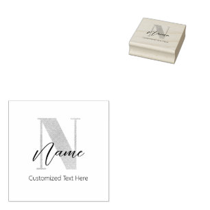 Modern Monogrammed Initial N & Name Personalized Rubber Stamp