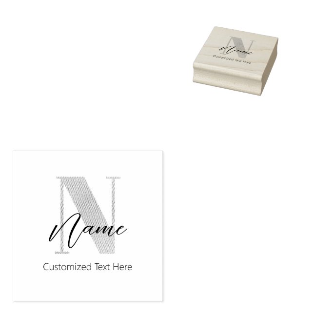 Modern Monogrammed Initial N & Name Personalized Rubber Stamp (Stamped)