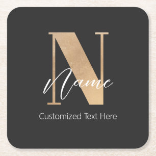 Modern Monogrammed Initial N & Name Personalized Square Paper Coaster
