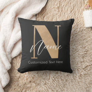Modern Monogrammed Initial N & Name Personalized Throw Pillow