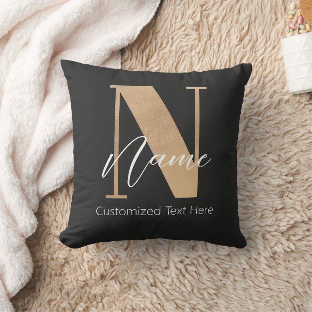 Modern Monogrammed Initial N & Name Personalized Throw Pillow (Blanket)