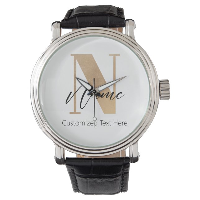 Modern Monogrammed Initial N & Name Personalized Watch (Front)