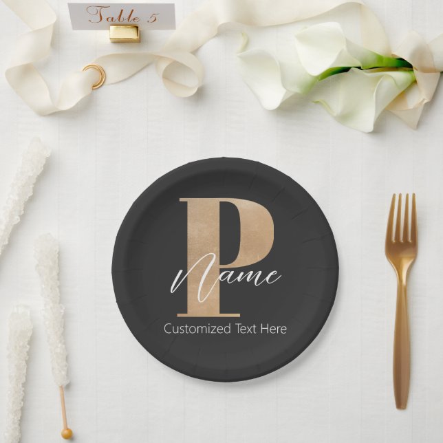 Modern Monogrammed Initial P & Name Personalized Paper Plate (Wedding)