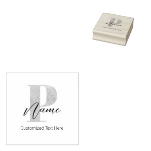 Modern Monogrammed Initial P & Name Personalized Rubber Stamp
