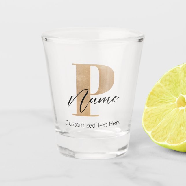Modern Monogrammed Initial P & Name Personalized Shot Glass (Front)
