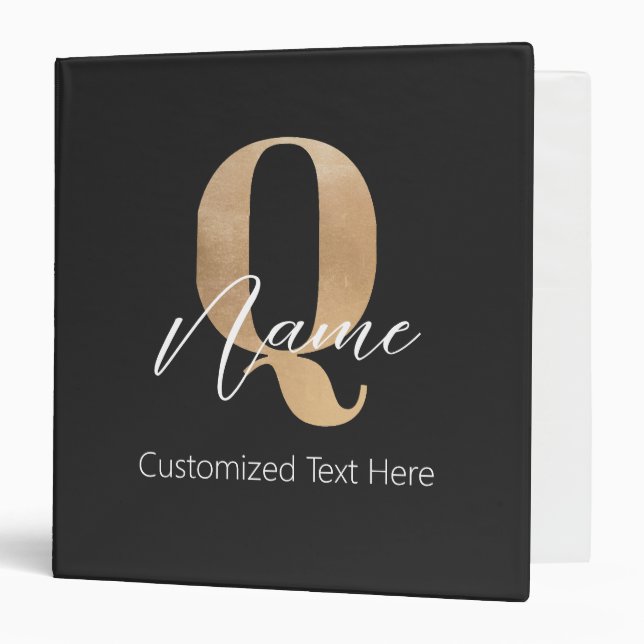 Modern Monogrammed Initial Q & Name Personalized Binder (Front/Inside)