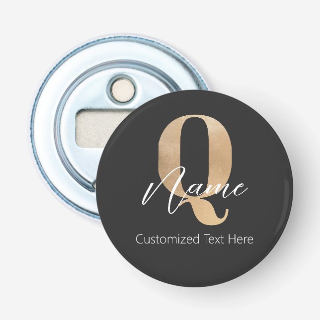 Modern Monogrammed Initial Q & Name Personalized Bottle Opener (Front)