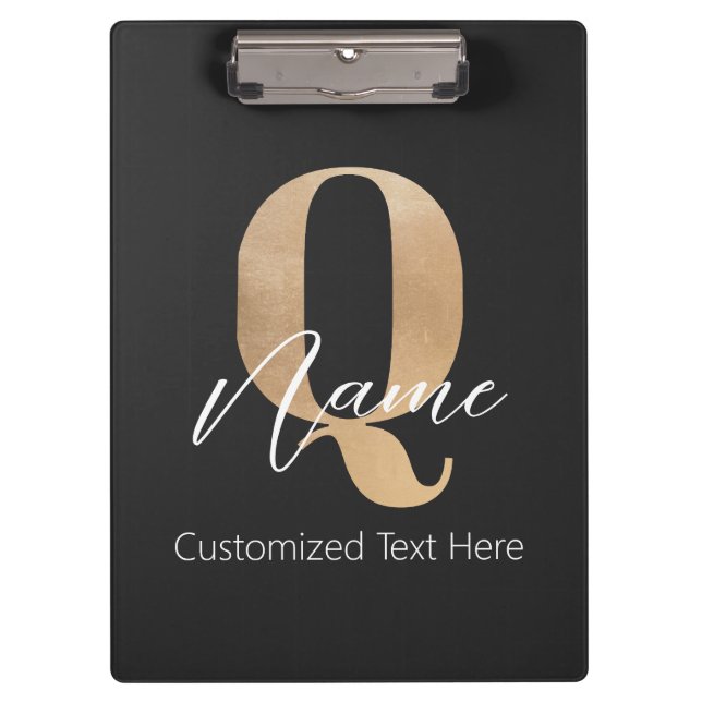 Modern Monogrammed Initial Q & Name Personalized Clipboard (Front)