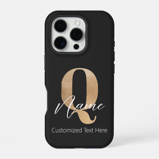 Modern Monogrammed Initial Q & Name Personalized iPhone Case (Back)
