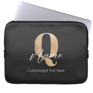 Modern Monogrammed Initial Q & Name Personalized Laptop Sleeve