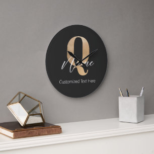 Modern Monogrammed Initial Q & Name Personalized Large Clock