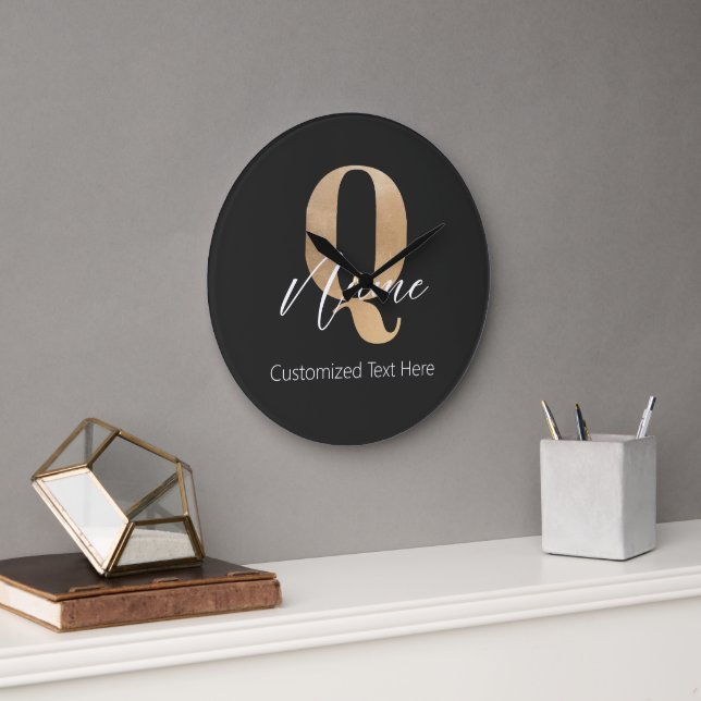 Modern Monogrammed Initial Q & Name Personalized Large Clock (Office)