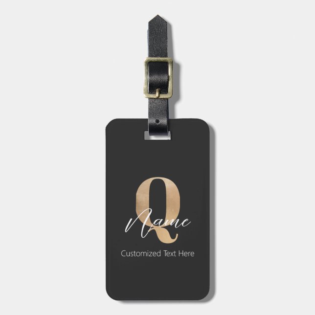 Modern Monogrammed Initial Q & Name Personalized Luggage Tag (Front Vertical)