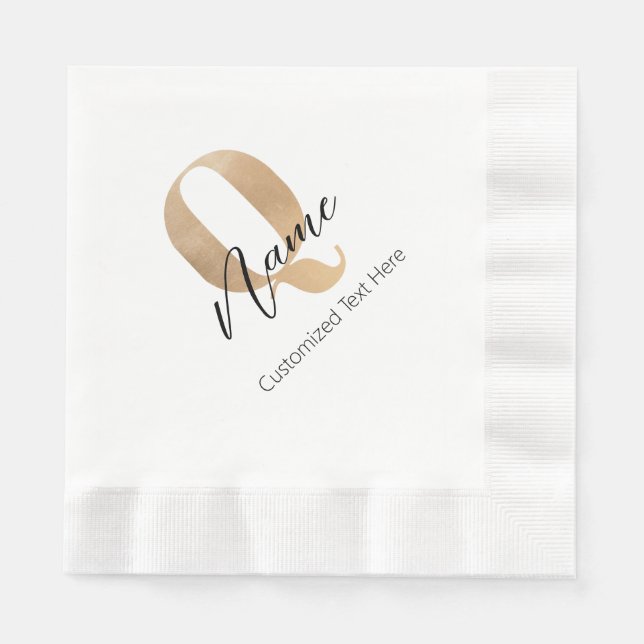 Modern Monogrammed Initial Q & Name Personalized Napkin (Front)