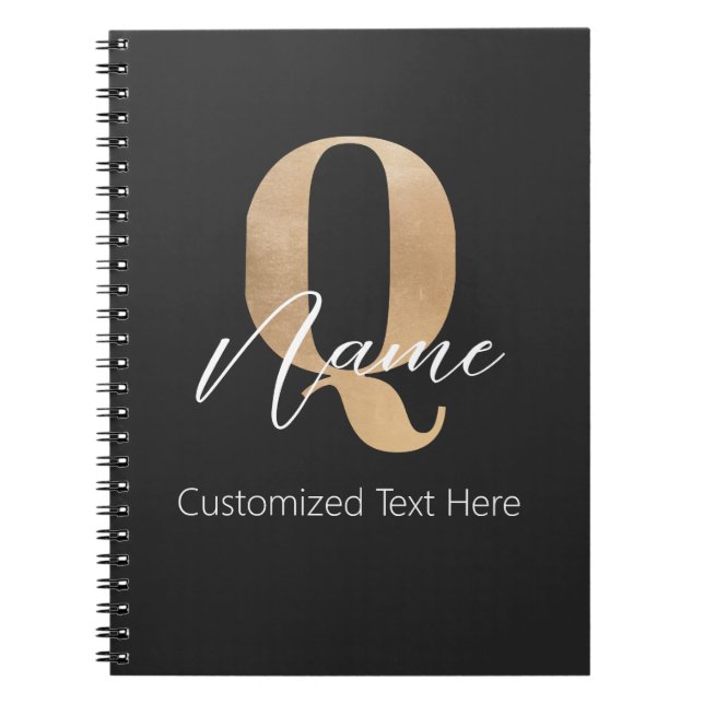 Modern Monogrammed Initial Q & Name Personalized Notebook (Front)