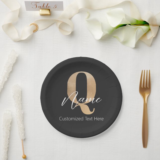 Modern Monogrammed Initial Q & Name Personalized Paper Plate (Wedding)