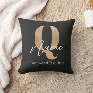 Modern Monogrammed Initial Q & Name Personalized Throw Pillow