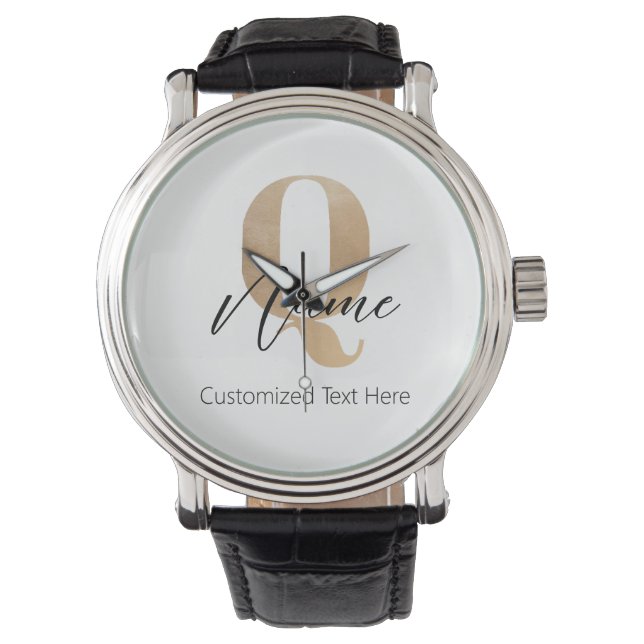 Modern Monogrammed Initial Q & Name Personalized Watch (Front)