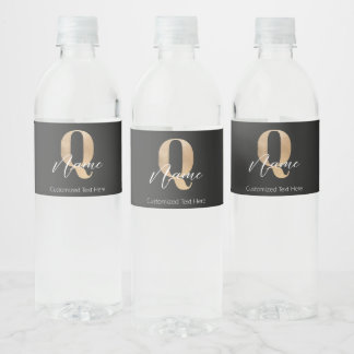 Modern Monogrammed Initial Q & Name Personalized Water Bottle Label