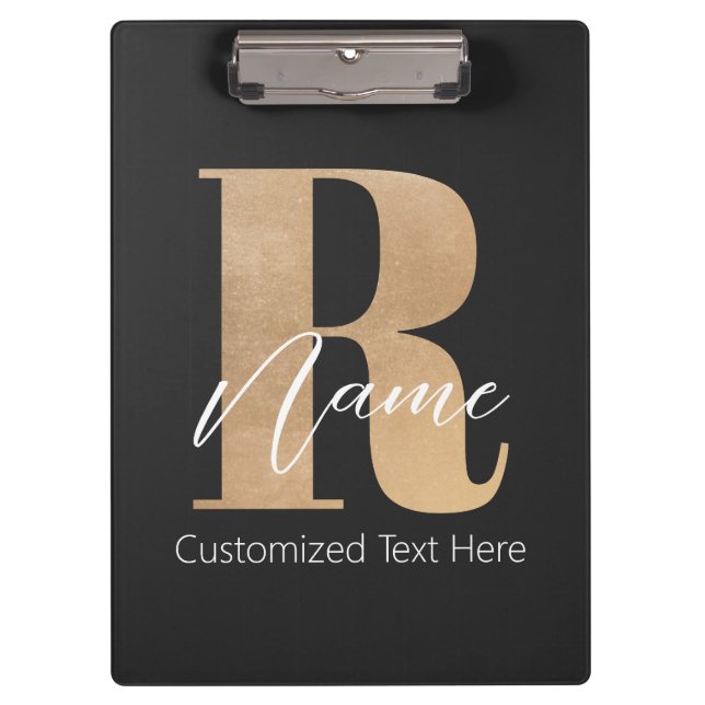 Modern Monogrammed Initial R & Name Personalized Clipboard (Front)