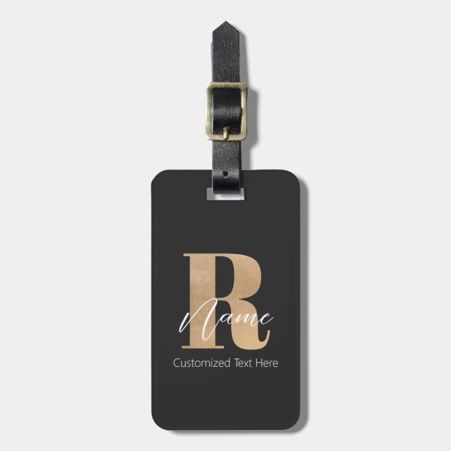 Modern Monogrammed Initial R & Name Personalized Luggage Tag (Front Vertical)