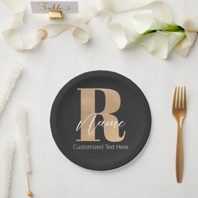 Modern Monogrammed Initial R & Name Personalized Paper Plate (Wedding)