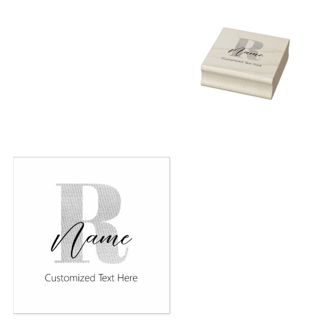 Modern Monogrammed Initial R & Name Personalized Rubber Stamp (Stamped)