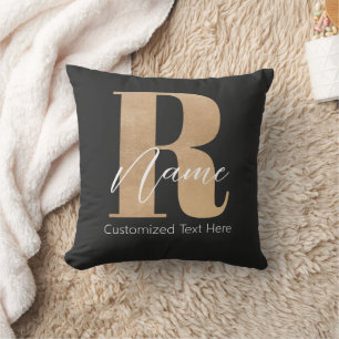 Modern Monogrammed Initial R & Name Personalized Throw Pillow