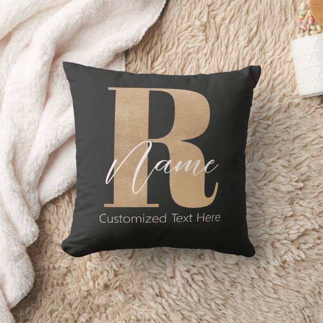 Modern Monogrammed Initial R & Name Personalized Throw Pillow (Blanket)