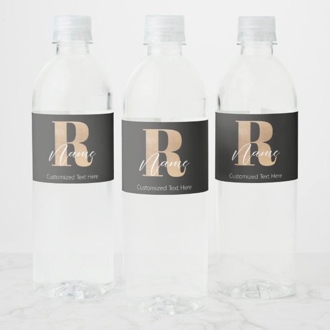 Modern Monogrammed Initial R & Name Personalized Water Bottle Label (Bottles)